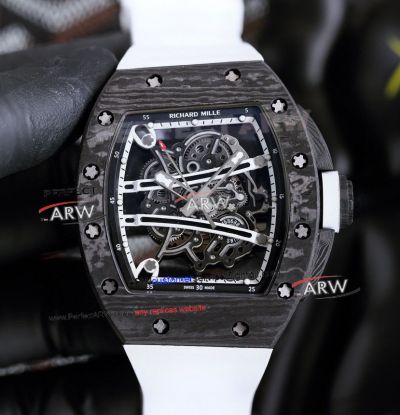 Richard Mille RM 061 Yohan Blake Black Carbon Fiber White Strap Swiss Replica Watch 